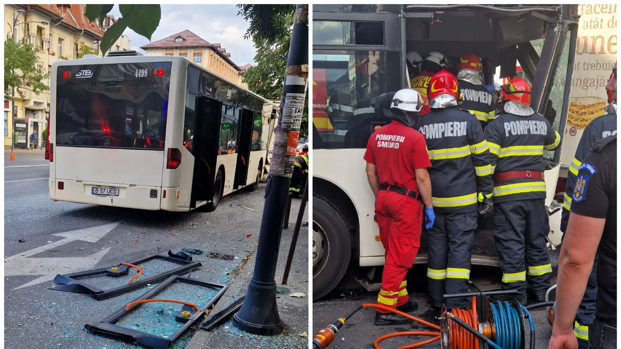 Accident grav între un autobuz STB și o autoutilitară, în București. Patru persoane au fost rănite și duse la spital