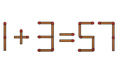 Test de inteligență | Mutați un singur chibrit pentru a corecta 1 + 3 = 57