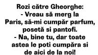 BANC | Rozi către Gheorghe: Vreau să merg la Paris, să-mi cumpăr parfum, poșetă și pantofi