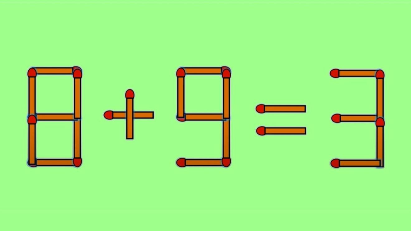 TEST IQ | Corectați 8 + 9 = 3, mutând un singur băț de chibrit
