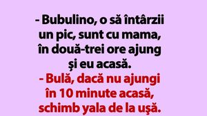 BANC | "Bulă, dacă nu ajungi în 10 minute acasă, schimb yala de la uşă"