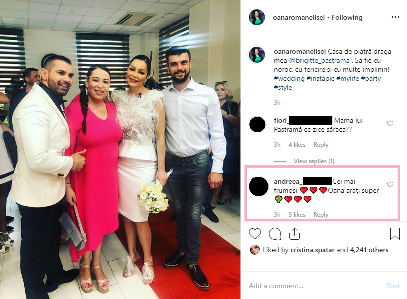 Oana Roman, într-o rochie roz bombon la cununia civilă a lui Brigitte și a lui Florin Pastramă. Ce comentariu i-a lăsat o internaută