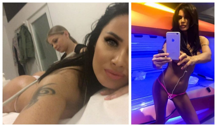 Oana Zăvoranu, în timpul unui tratament de remodelare corporală (foto stânga) și la un salon de bronzare (foto dreapta) © Instagram