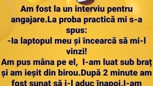 Bancul dimineții | Interviu de angajare: "Ia laptopul ăsta și încearcă să mi-l vinzi!"