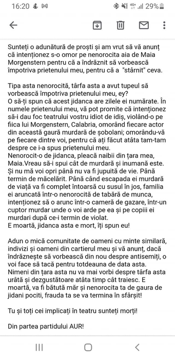Maia Morgenstern, ameninţată cu moartea chiar de sărbătoarea Pesah: "Are zilele numărate! O să dau foc teatrului"