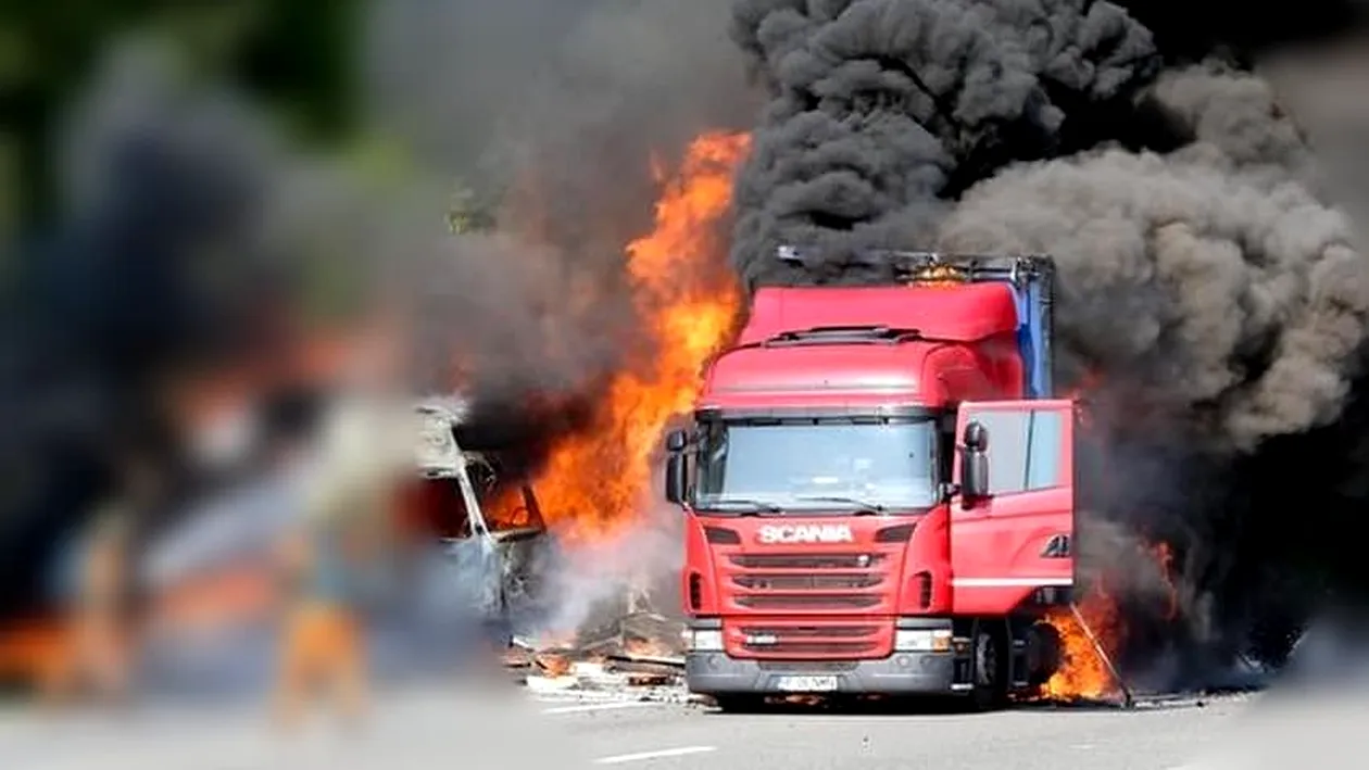 Un camion românesc a luat foc într-o parcare din Germania