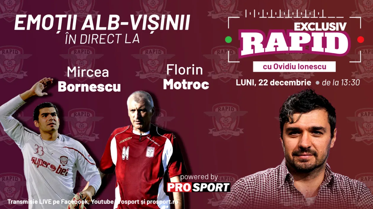 EXCLUSIV RAPID cu Florin Motroc, Mircea Bornescu, Gâlcă și Borza este LIVE, de la ora 13:30, pe YouTube - ProSport!