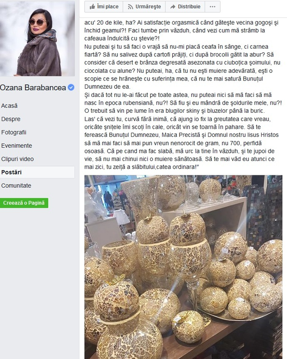 Ozana Barabancea, mesaj tranşant după ce a slăbit 40 de kilograme: „Tu, zeiţă a slăbitului, căţea ordinară…”
