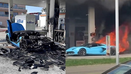Bolid de 500.000 de euro, cuprins de flăcări. Lamborghini-ul a ajuns de nerecunoscut