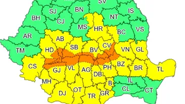 Cod galben și potocaliu de ploi torențiale și vijelii în România. 12 județe sunt afectate