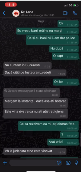 Discuția purtată de Simona cu un reprezentant al clinicii unde a suferit intervenția