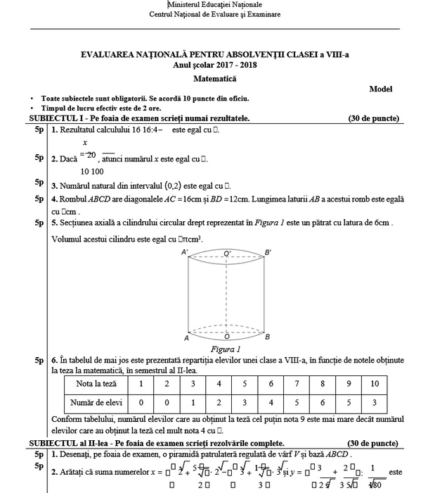 Evaluarea Națională 2019. Modele de subiecte la matematică