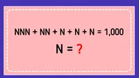 Test IQ| Aflați ce cifră este N în ecuația: NNN+NN+N+N+N=1000