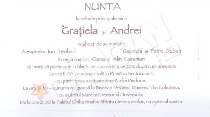 Andrei Duban si Gratiela sunt inventivi!  Au facut invitatii la nunta sub forma de generic de film!