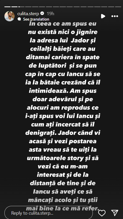Postarea făcută de Culiță Sterp pe Instagram