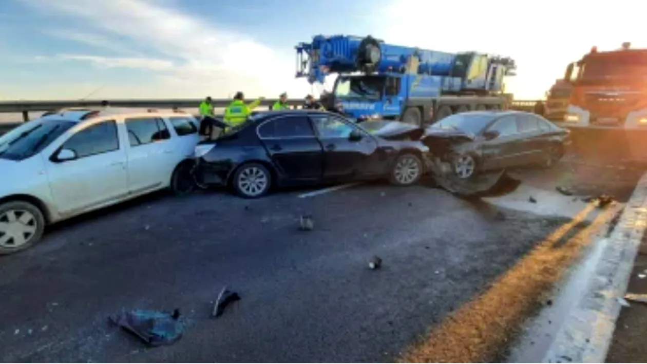 Accident în lanț pe Autostrada București-Pitești. Zece mașini implicate și șase persoane rănite
