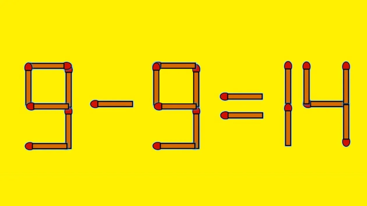 Test IQ cu chibrituri | Mutați un singur băț, pentru a corecta 9 - 9 = 14