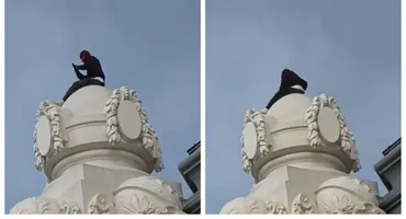 Un bărbat s-a urcat deghizat pe Cazinoul din Constanța. Imaginile au devenit virale
