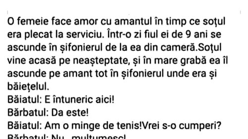BANCUL ZILEI | Amantul și băiețelul nevestei infidele