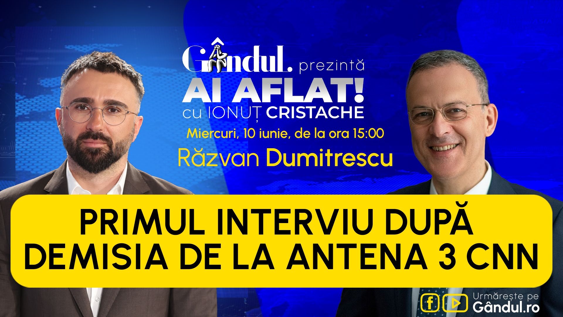 „Ai Aflat! cu Ionuț Cristache” începe miercuri, 10 iunie, de la ora 15.00, live pe Gândul. Invitat: Răzvan Dumitrescu