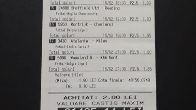 Noroc fantastic pe un bărbat din Horezu! A pus 2 lei la pariuri și a câștigat 50.000 de euro!