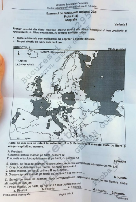 Subiecte Bacalaureat Geografie 2020