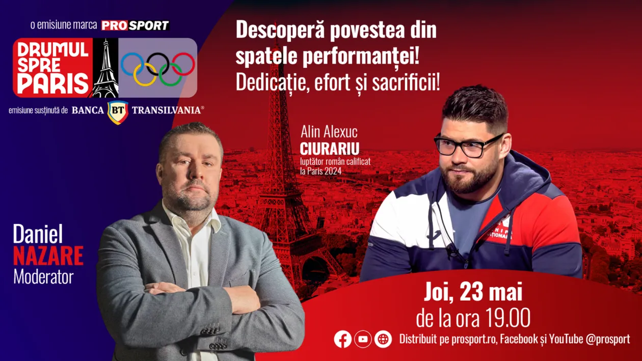 Luptătorul Alin Alexuc-Ciurariu, invitatul emisiunii ,,Drumul spre Paris’’ de joi, 23 mai, de la ora 19:00