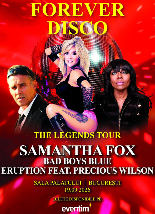 Legendele muzicii disco vin la Sala Palatului pe 19 septembrie 2026: Samantha Fox, Bad Boys Blue și Eruption, împreună la București