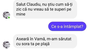 Bancul zilei. "Aseară în Vamă, m-am sărutat cu sora ta pe plajă..."