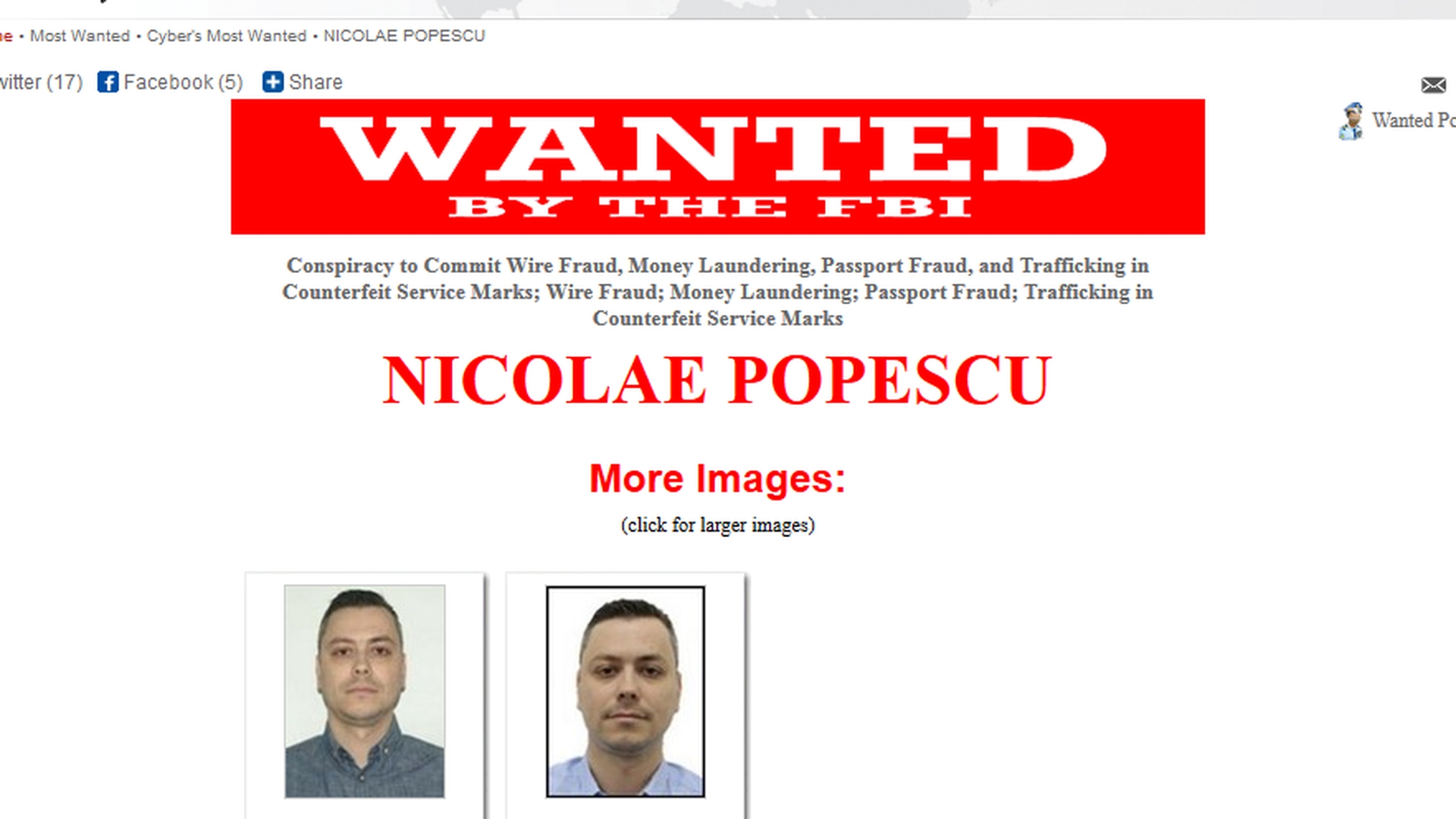 Vrei sa castigi 1 milion de dolari? Anunta FBI daca l-ai vazut pe acest roman