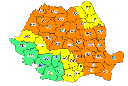 Din nou cod galben și portocaliu de ploi în mare parte din țară! Harta zonelor afectate