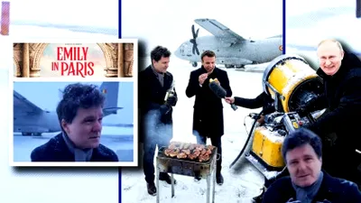 Glume fără număr legate de înzăpezirea preşedintelui în Franţa. Nicuşor Dan, de la grătar pe zăpadă cu Macron, la „Emily in Paris” blocată în nămeţi