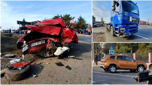Dacie făcută praf pe una dintre cele mai periculoase șosele din țară! Trei mașini au fost implicate în accident