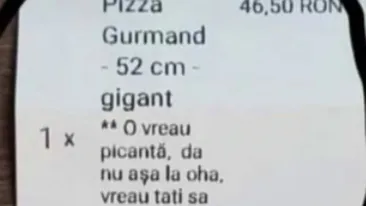 Ce comandă bizară a făcut un bucureștean în plină pandemie la delivery, pentru o pizza de 46.50 lei: O vreau picantă, da' nu așa, la oha. O vreau...