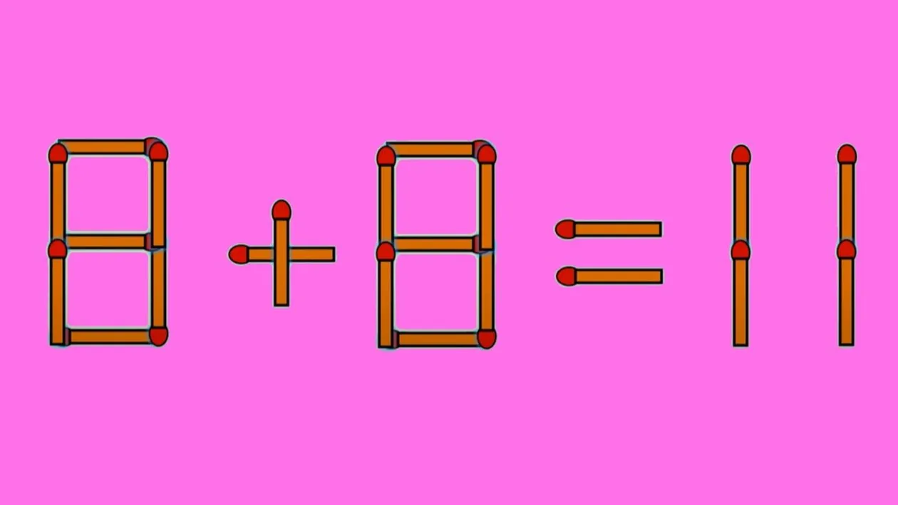 Test IQ cu chibrituri | Mutați un singur băț, pentru a corecta 8 + 8 = 11