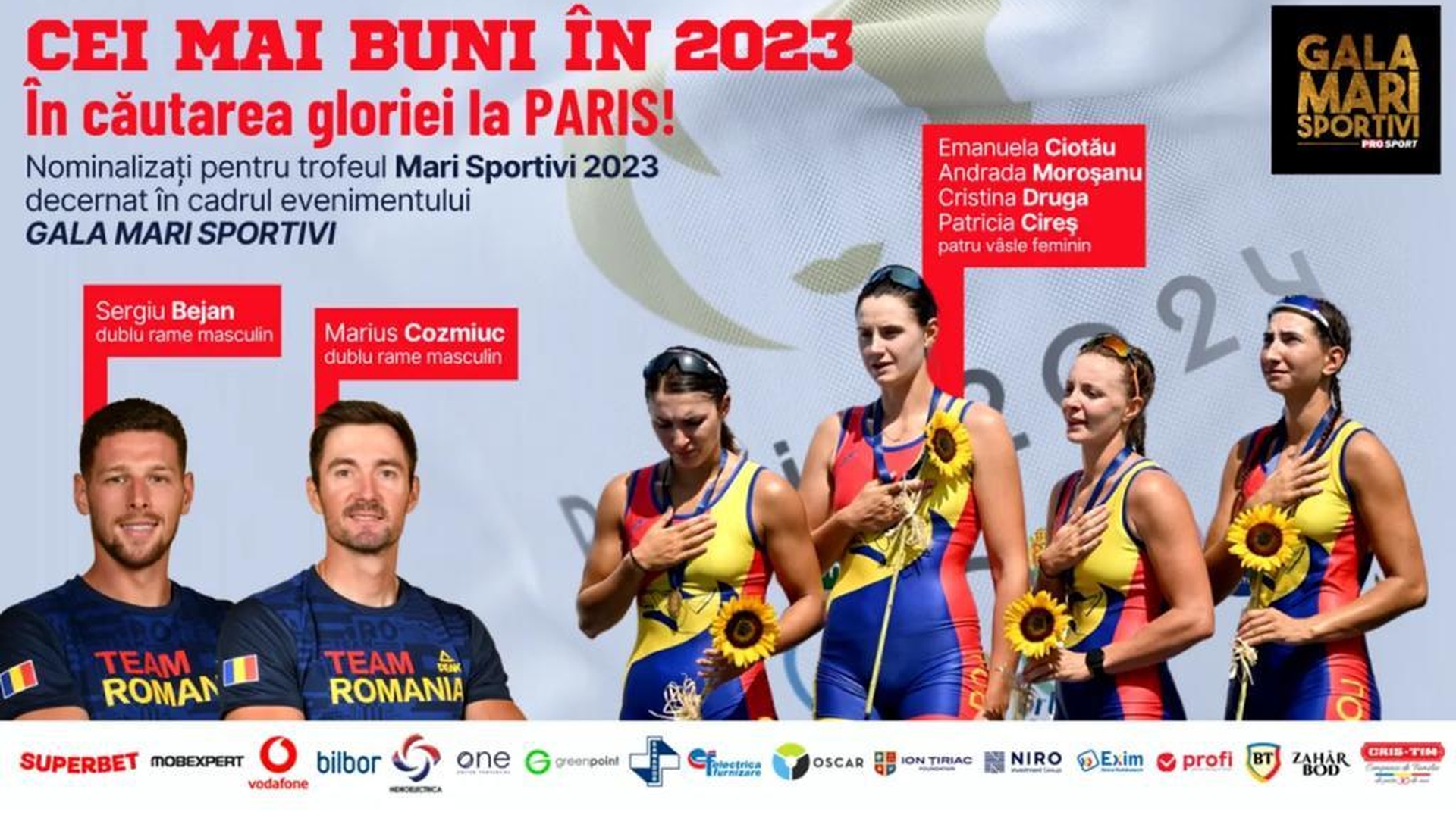 Gala Mari Sportivi ProSport 2023. Aurul, mai aproape ca niciodată! Ținem pumnii la Jocurile Olimpice echipajelor de canotaj duble rame masculin și patru vâsle feminin