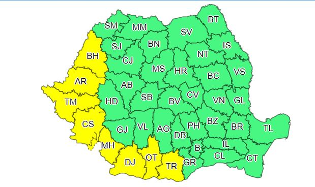 Cod galben în România. Captură site ANM