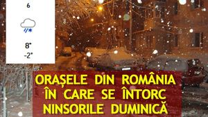 Orașele mari din România în care se întorc ninsorile duminică, potrivit meteorologilor Accuweather