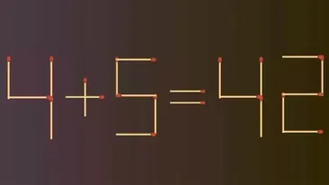 Test IQ cu chibrituri | Mutați 2 bețe de chibrit, pentru a corecta 4+5=42