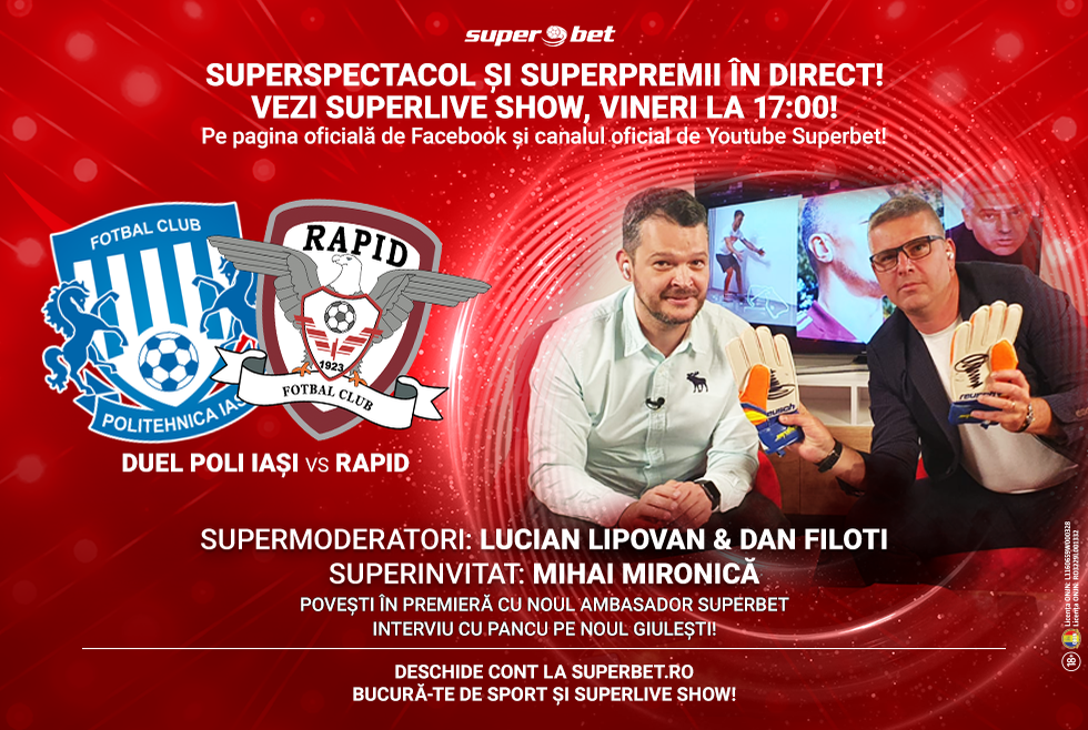 Rapid și Poli Iași fac spectacol la SuperLive Show, cea mai nouă și mai dinamică emisiune sportivă online