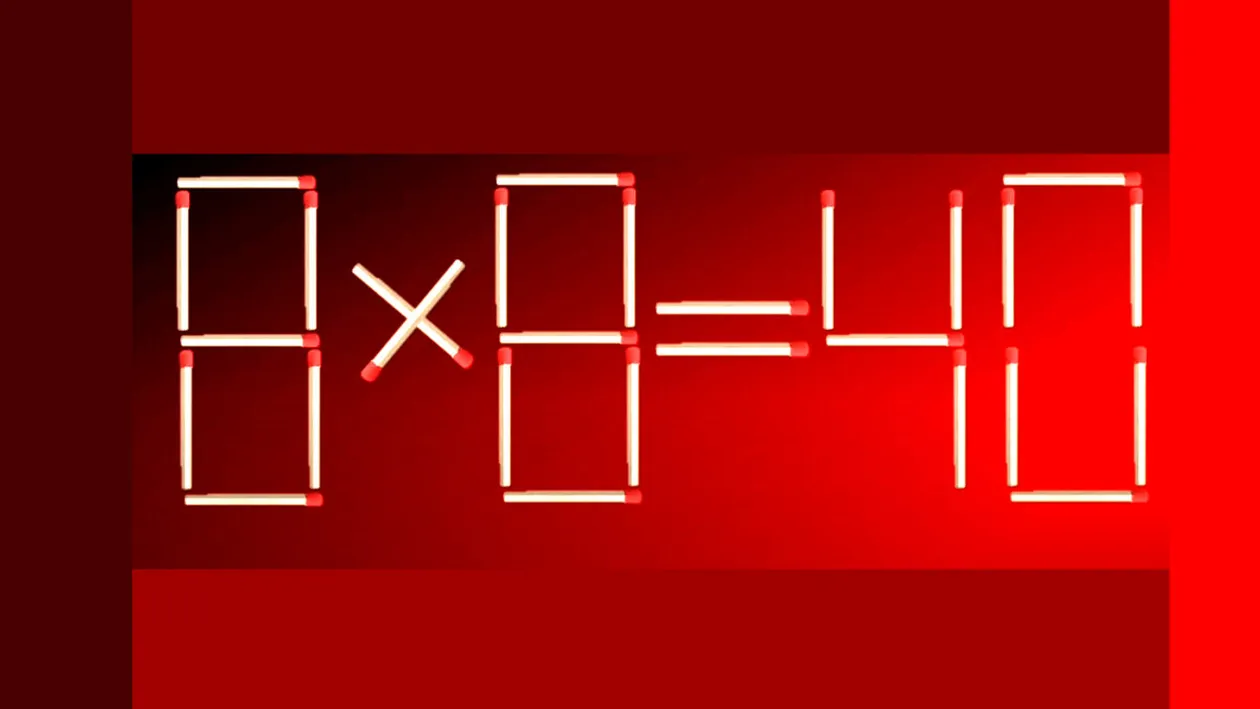 Test IQ pentru genii | Mutați un singur chibrit pentru a corecta 8x8=40. Sunt 2 soluții!