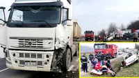 Accident nimicitor între o Dacie 1310 și un TIR! O femeie însărcinată și un bărbat au murit. A fost solicitat elicopterul SMURD pentru unul dintre răniți