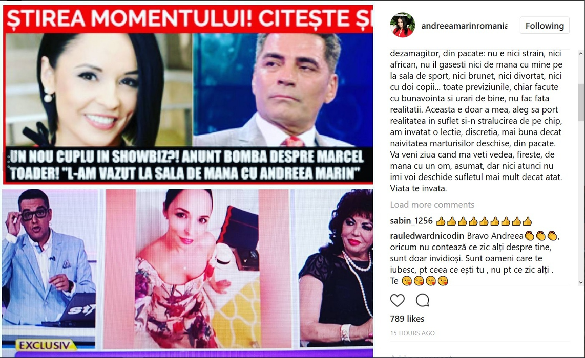 Acesta este mesajul postat de Andreea Marin în această dimineaţă