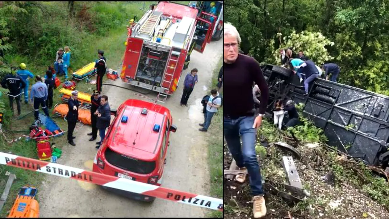 Un autocar plin cu turiști s-a răsturnat într-o prăpastie din Italia. Printre victime sunt și români. Bilanțul e înfiorător