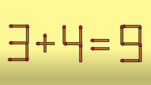 Test IQ cu chibrituri | Mutați un singur băț, pentru a corecta 3 + 4 = 9