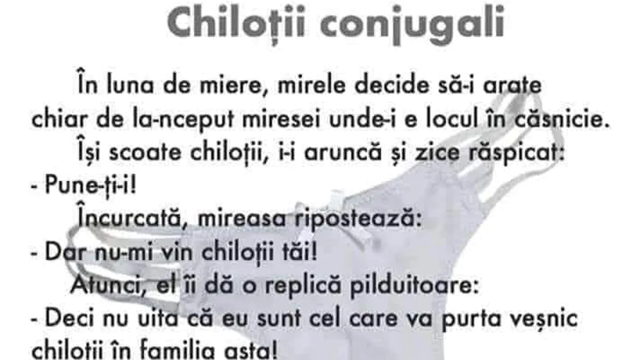 BANC | În luna de miere, mirele decide să-i arate chiar de la-nceput miresei unde-i e locul în căsnicie. Ce a pus-o să facă