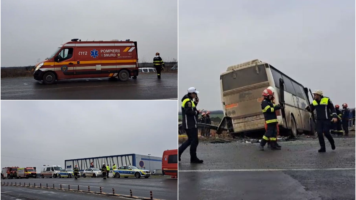 Accident terifiant în județul Timiș, la Sânandrei. S-a activat planul roșu de intervenție, după ce 18 persoane au rămas încarcerate