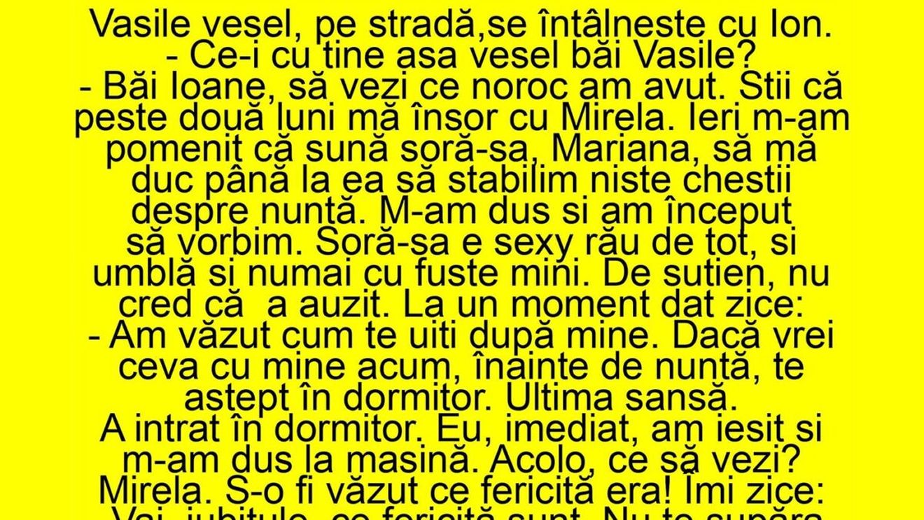 BANCUL ZILEI | "Peste două luni mă însor cu Mirela"