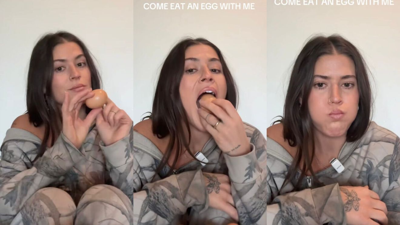Tânăra care a speriat TikTok-ul cu niște banale ouă! Te trec fiorii după ce le bagă în gură și apoi începe să le mestece