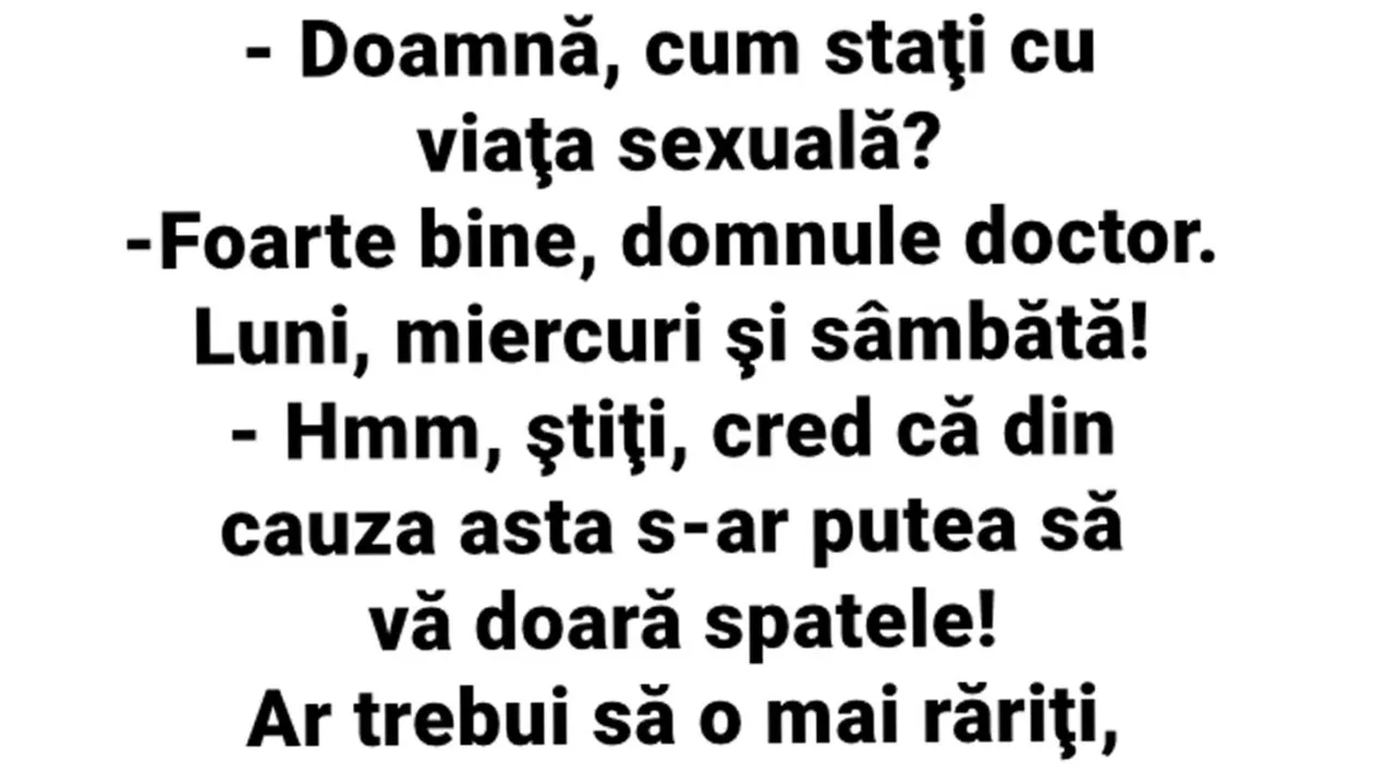 BANCUL ZILEI | Doamnă, cum stați cu viața sexuală?